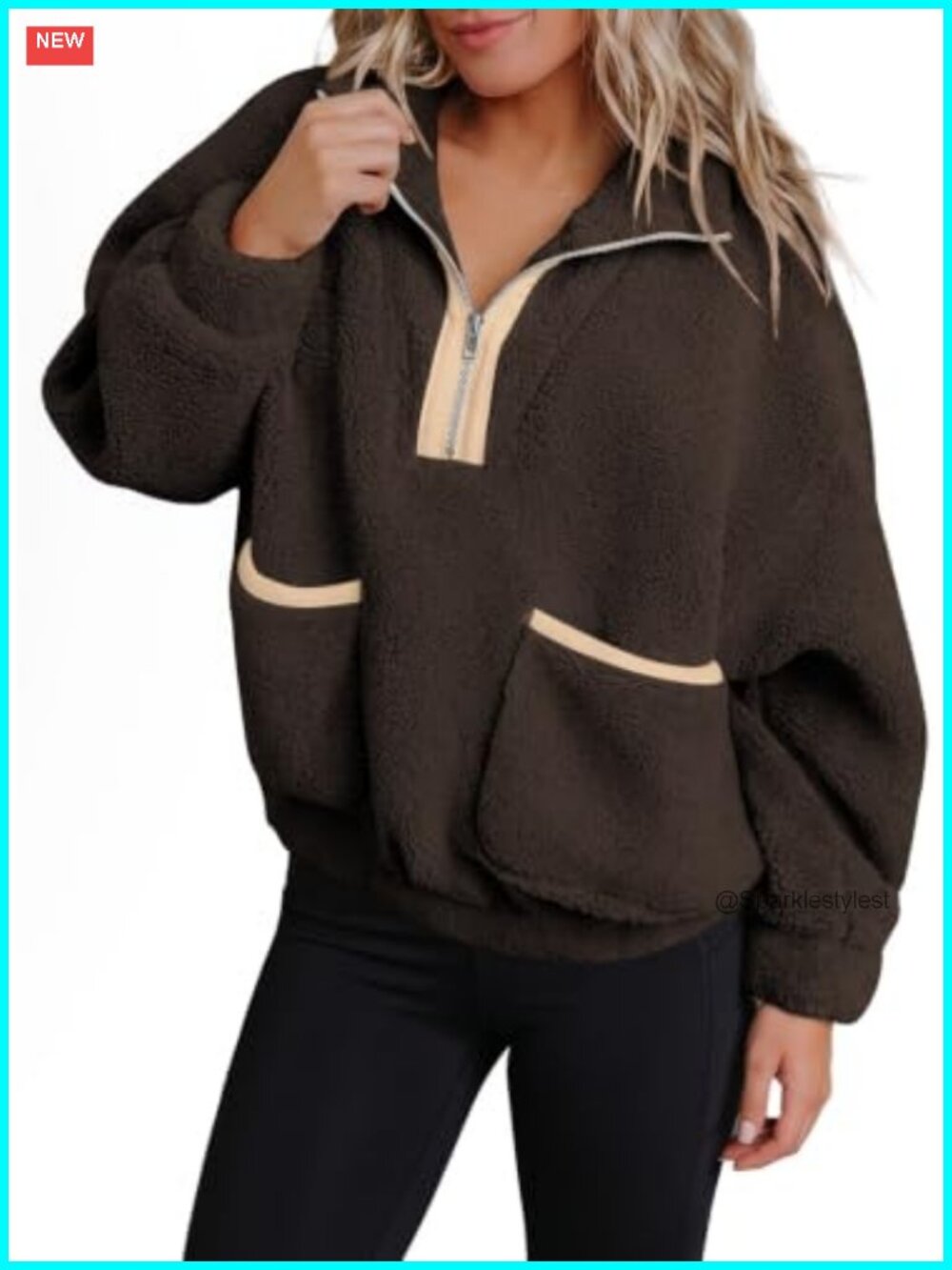 Half Zip Fleece Pullover Oversized Cropped Womens Sweatshirt